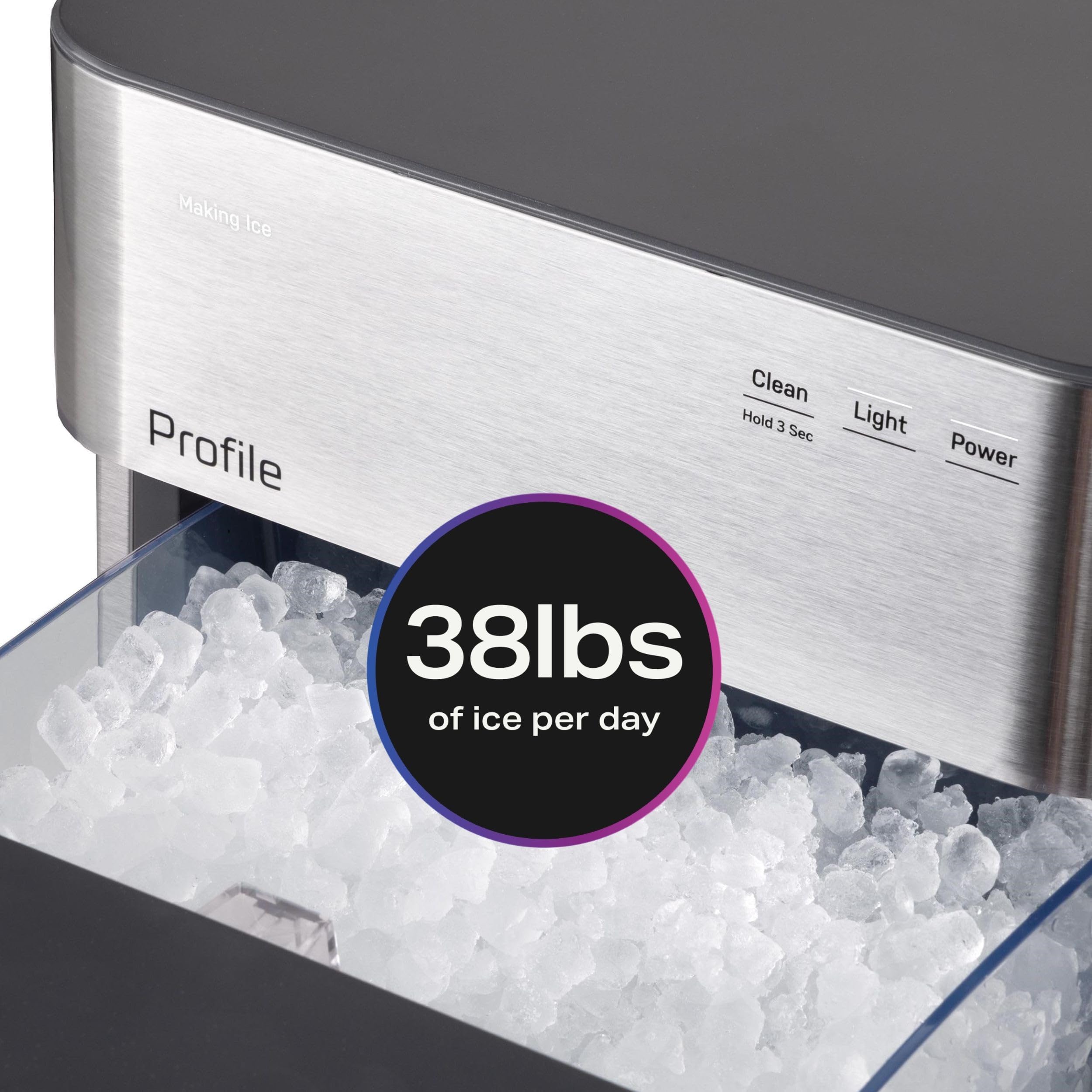 GE Profile Opal Ultra, Countertop Nugget Ice Maker, 1 Gal XL Side Tank, *Amazon Exclusive*, 38 lbs/Day, Pebble Pellet Crushed Ice Machine, WiFi Stainless Steel